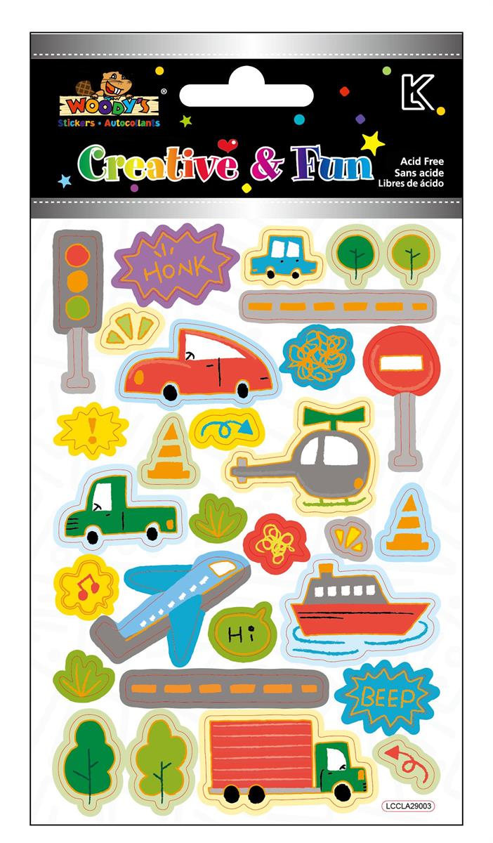 Woody's Stickers, 4" x 6", Transport, embossed foil