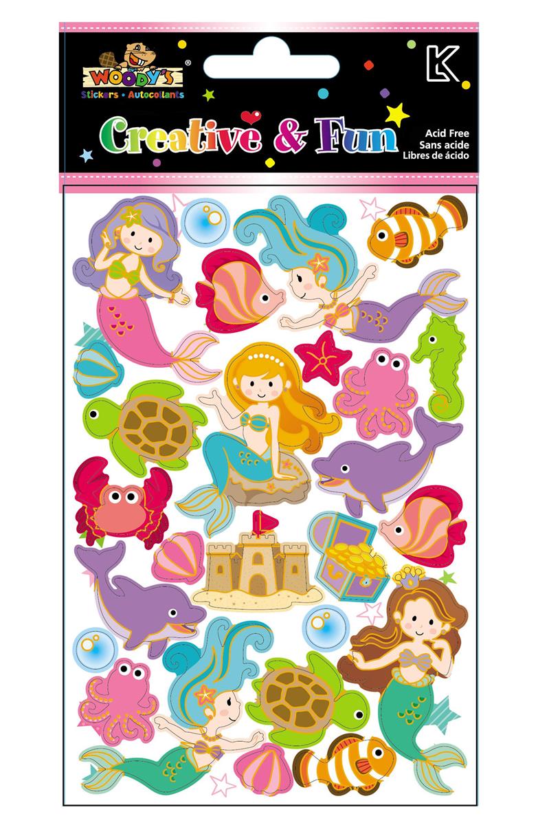 Woody's Stickers, 4" x 6", Mermaids, embossed foil