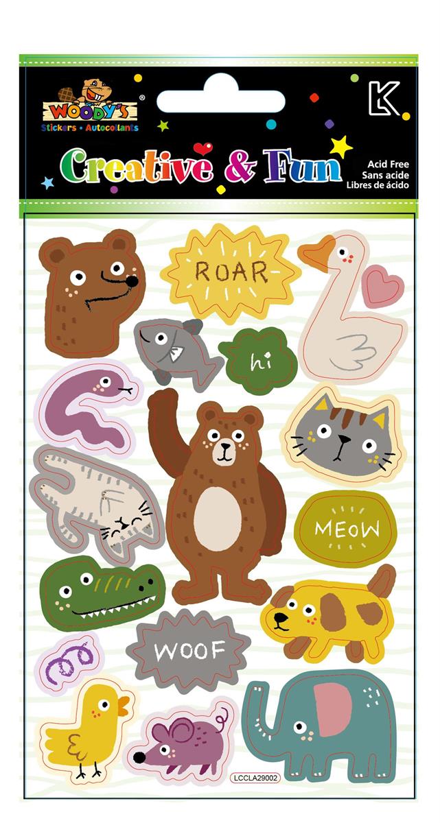 Woody's Stickers, 4" x 6", Animals, embossed foil