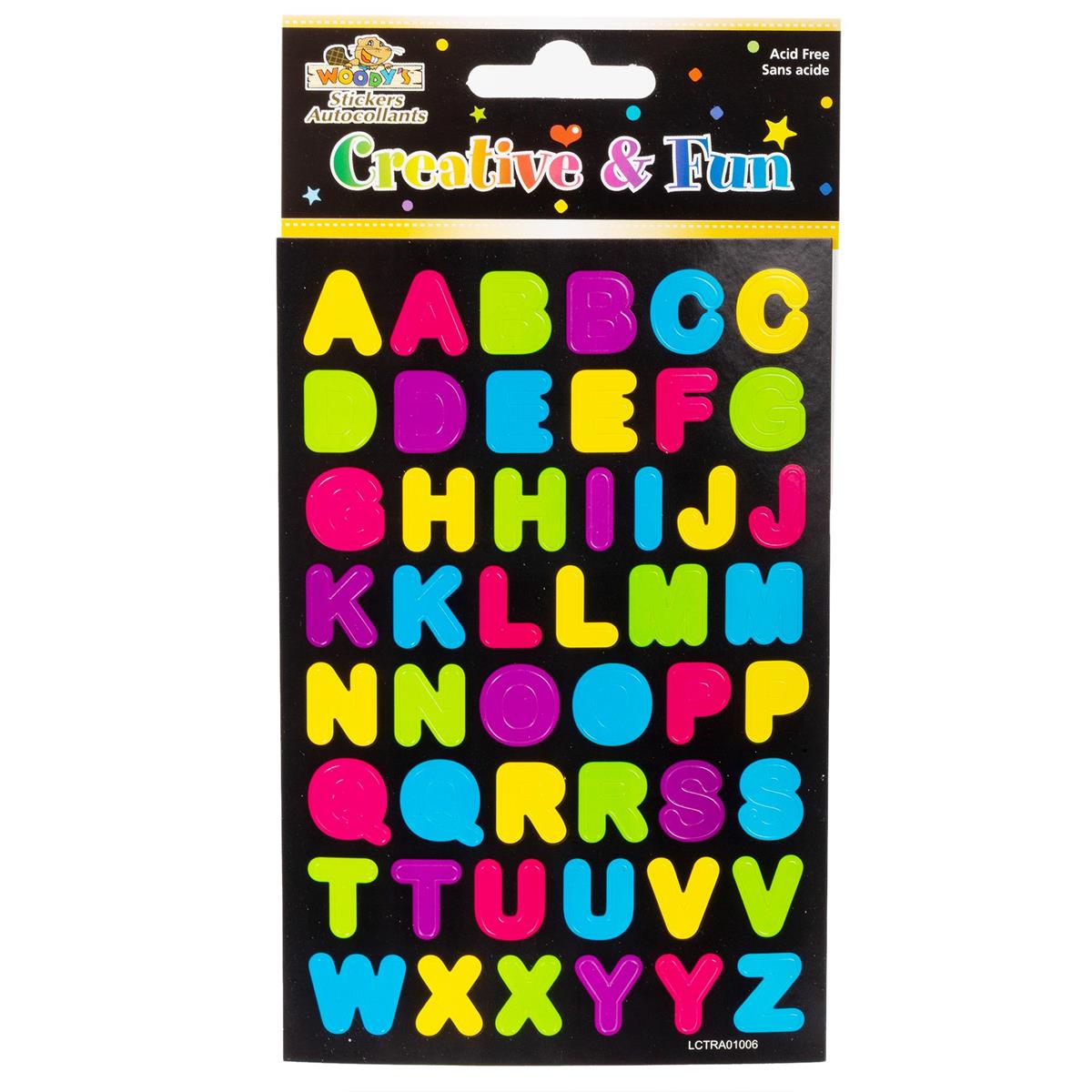 Woody's, 4" x 6" 4-Pc Stickers, Alphabet
