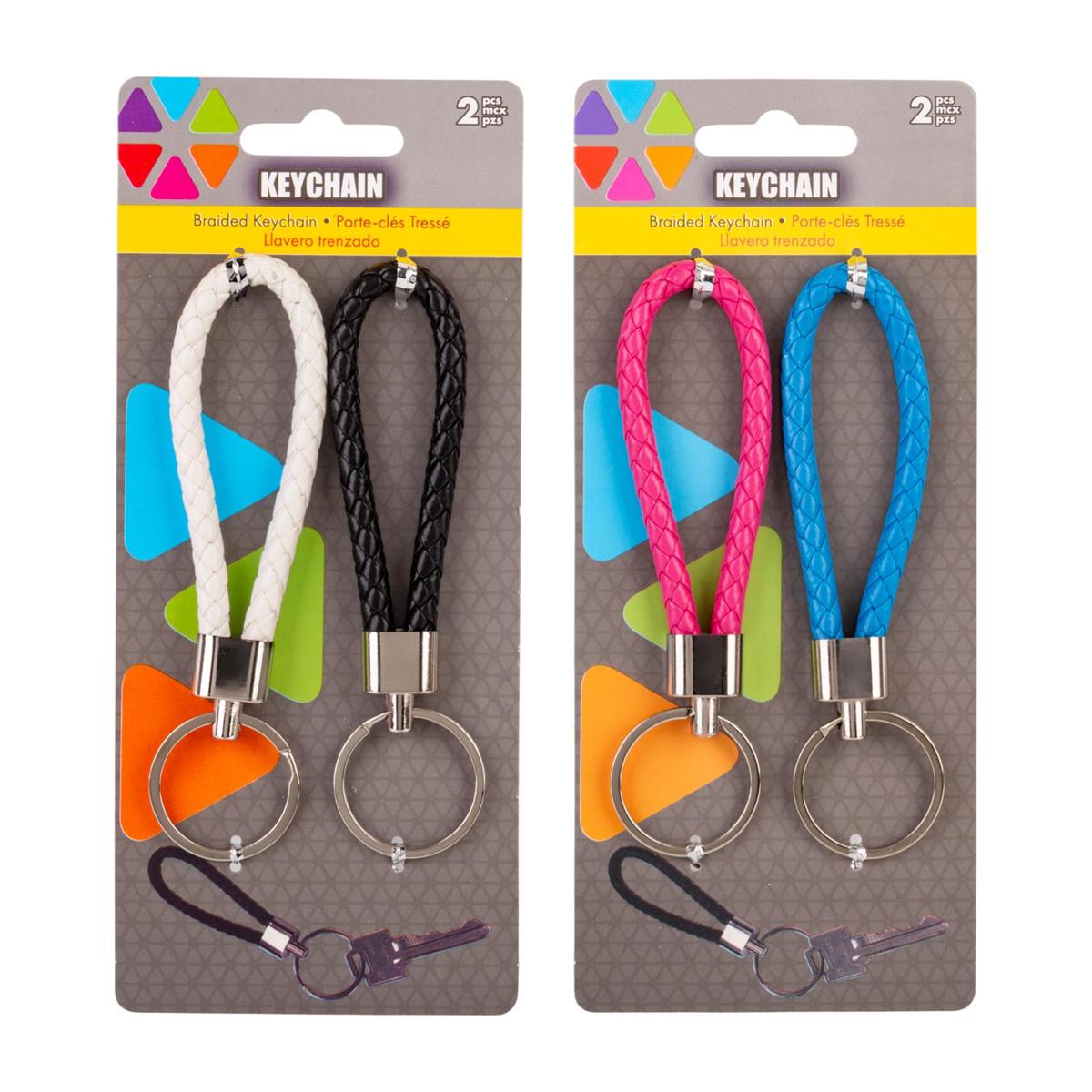 2-Piece Braided Keychain Set, Assorted Colors