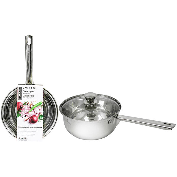 Stainless Steel Saucepan with Glass Lid, 3 Qt (2.9 L)