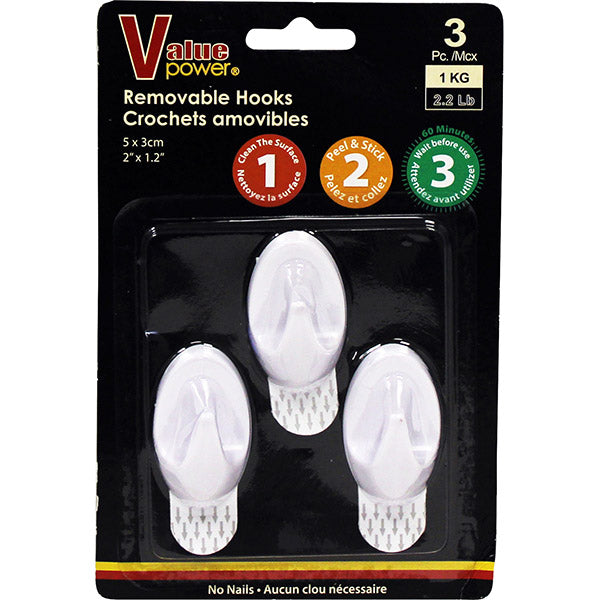 Removable Hooks, 3-Pack