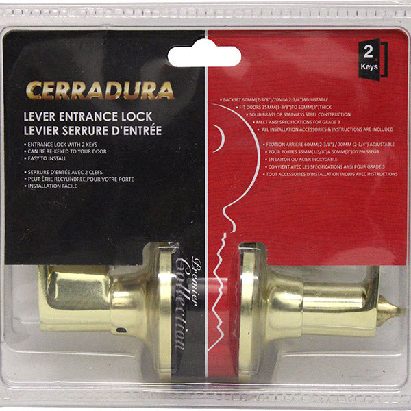 Brass Entry Door Lever Lock with 2 Keys