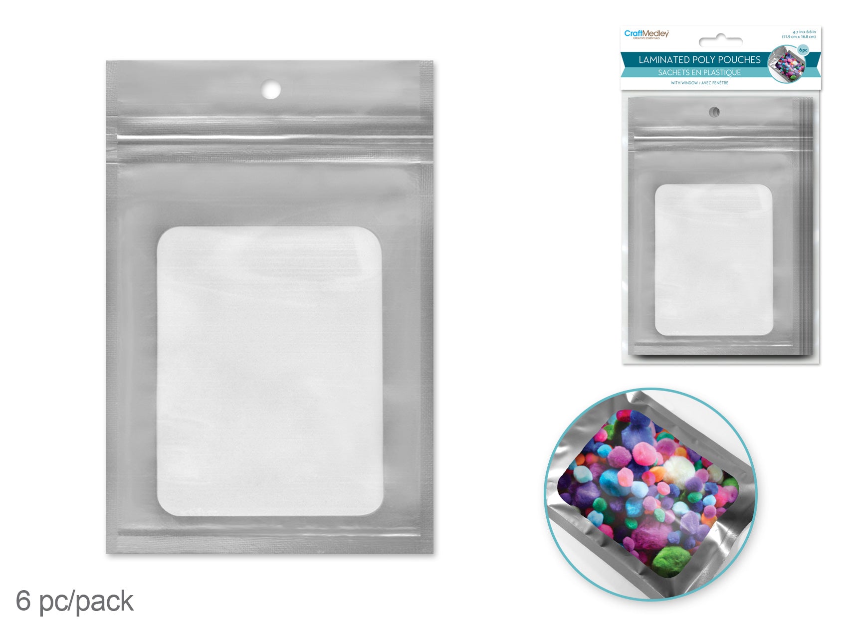 Craft Medley: Resealable Poly Pouches: 4.7" x 6.7" 6pc w/Window