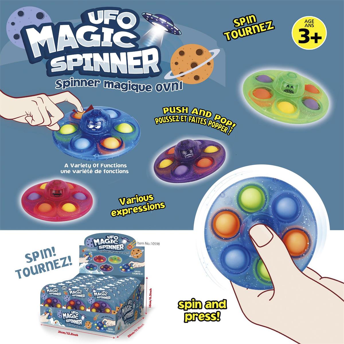 UFO Magic Fidget Spinner, 3"