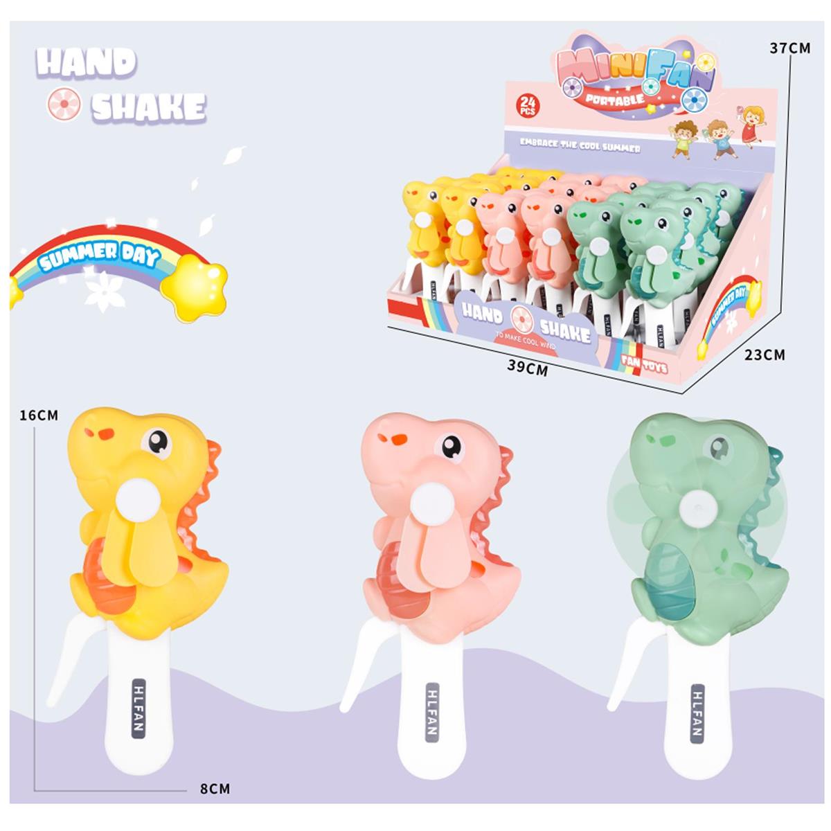 Summer Zone Dinosaur Hand Crank Fan, 3-pc.