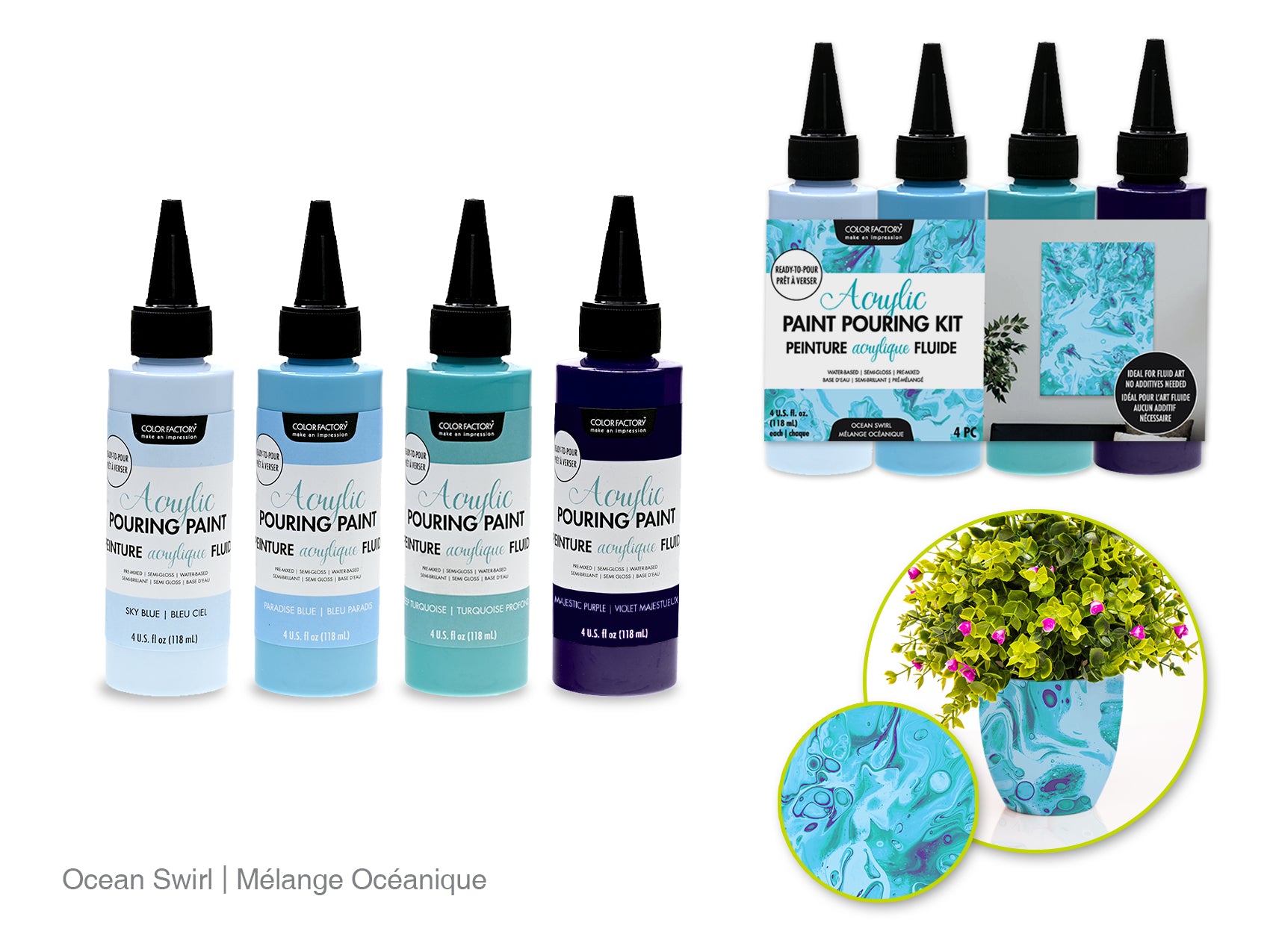 Color Factory: 4oz 4ct Acrylic Pouring Paint Kit~ Ready To Pour