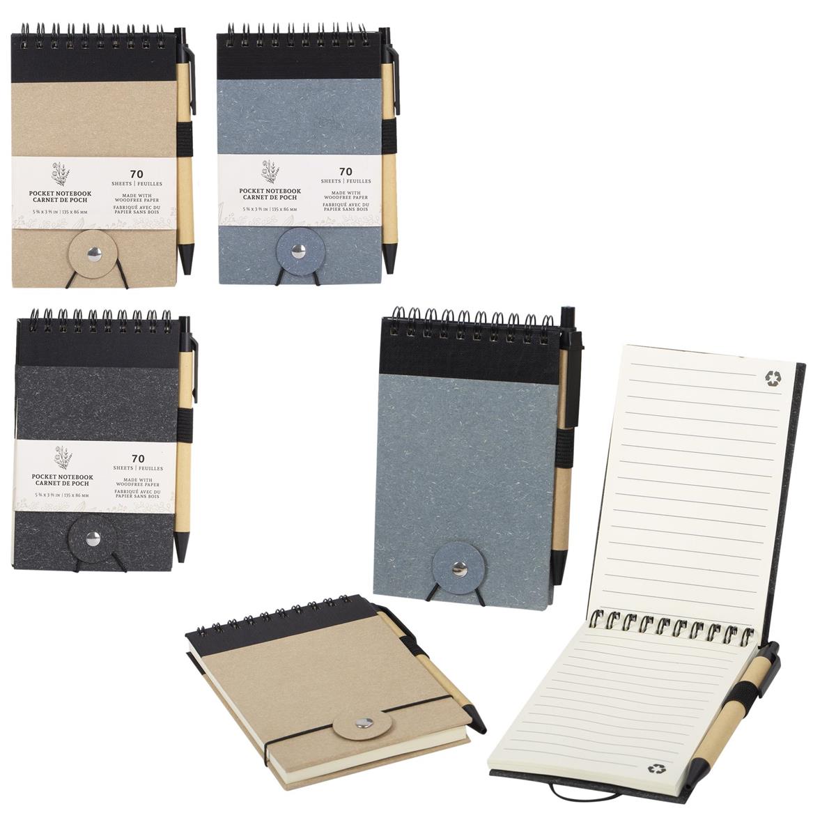 Pocket Notebook with Pen, 70 Blank Sheets (85 x 135 mm)