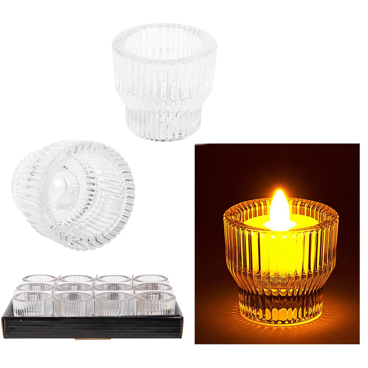 Glass 2-Way Candle Holder, Taper/ T-light, 2"D x 2.4"H
