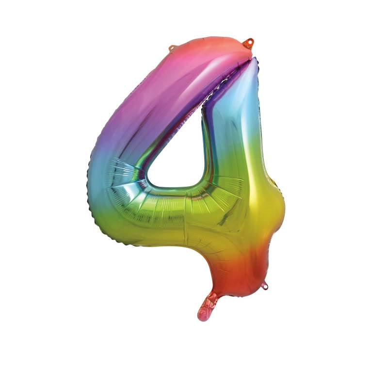 Rainbow Number 4 Foil Balloon 34"