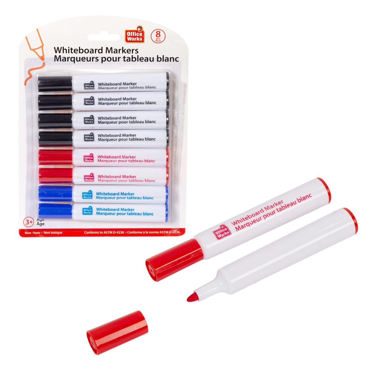 8-Piece Whiteboard Marker Set, Red/Blue/Black