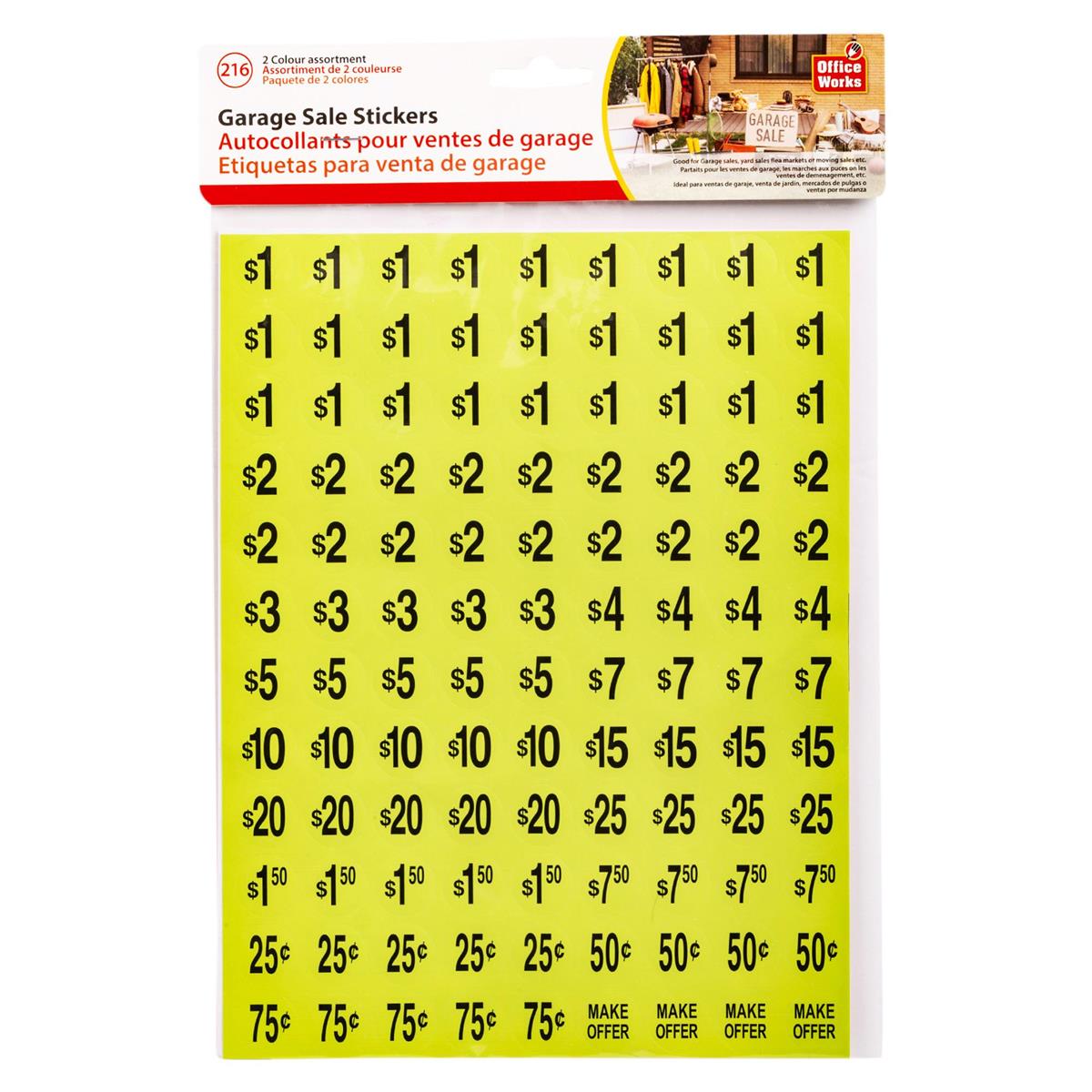 O.WKs. 216-pc Garage Sales pre-price sticker set