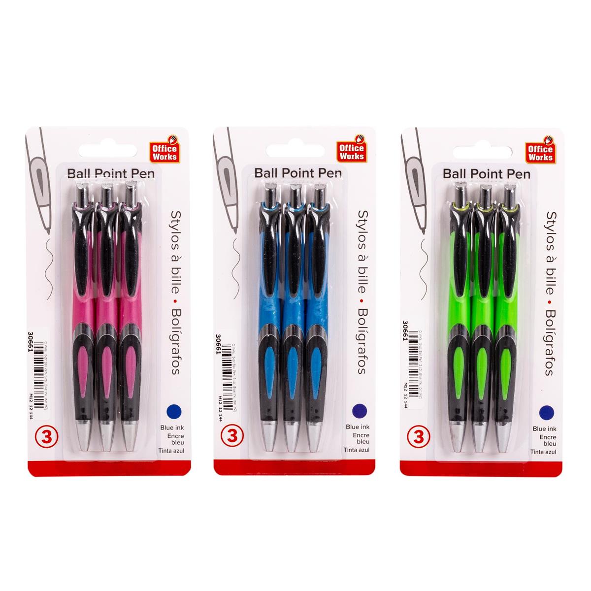 3-Pc Ball Pen, Blue Ink