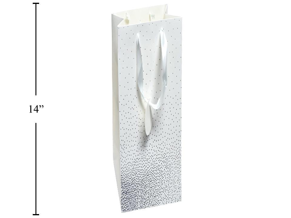 Deluxe Bottle Gift Bag, Silver Confetti, 10.2x