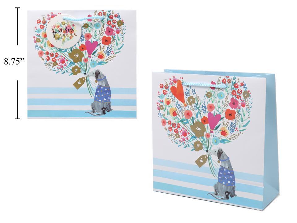 Paper T., Medium Square Gift Bag, Dog/Floral