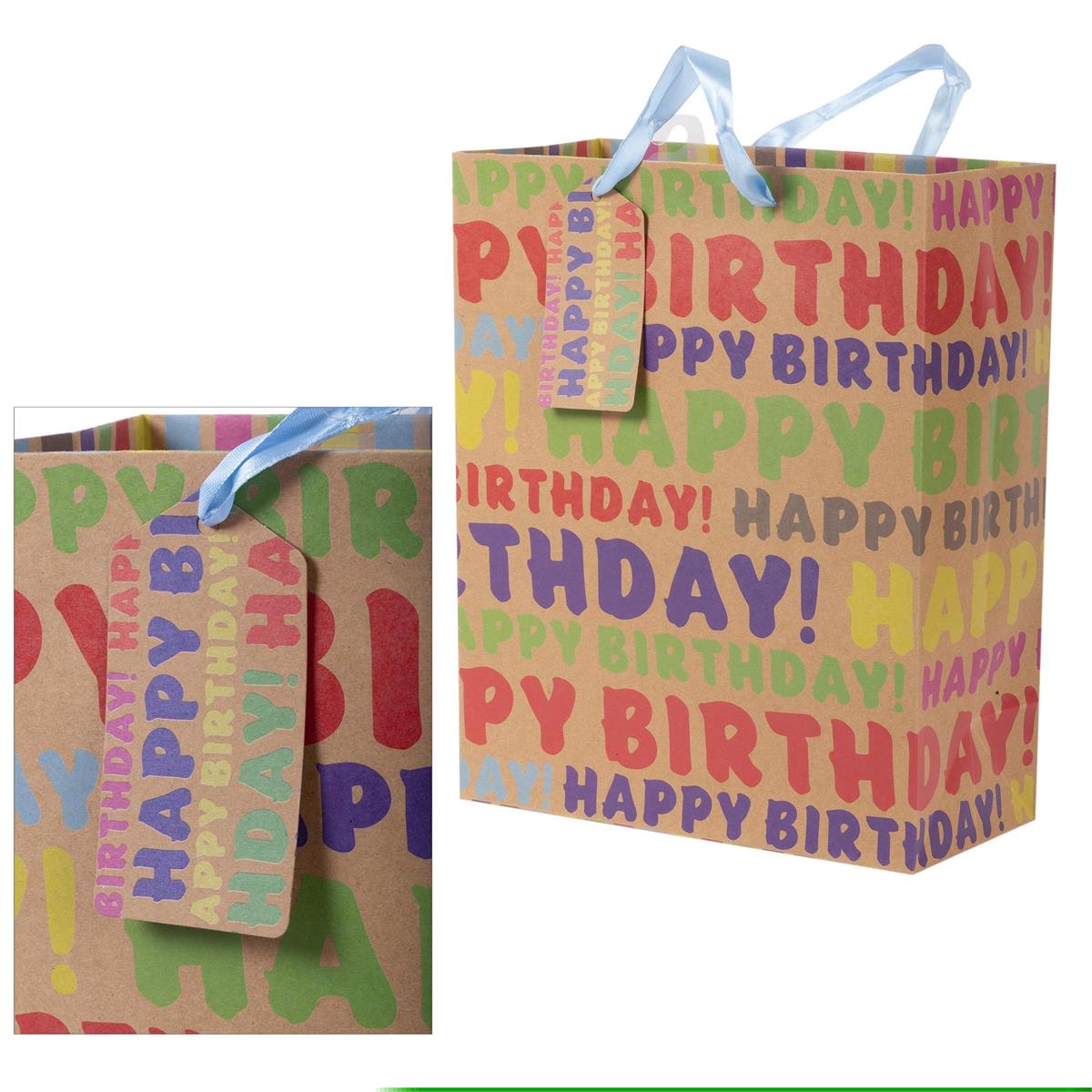 Paper T., Large Gift Bag, Bday 180GSM, Satin Ribbon