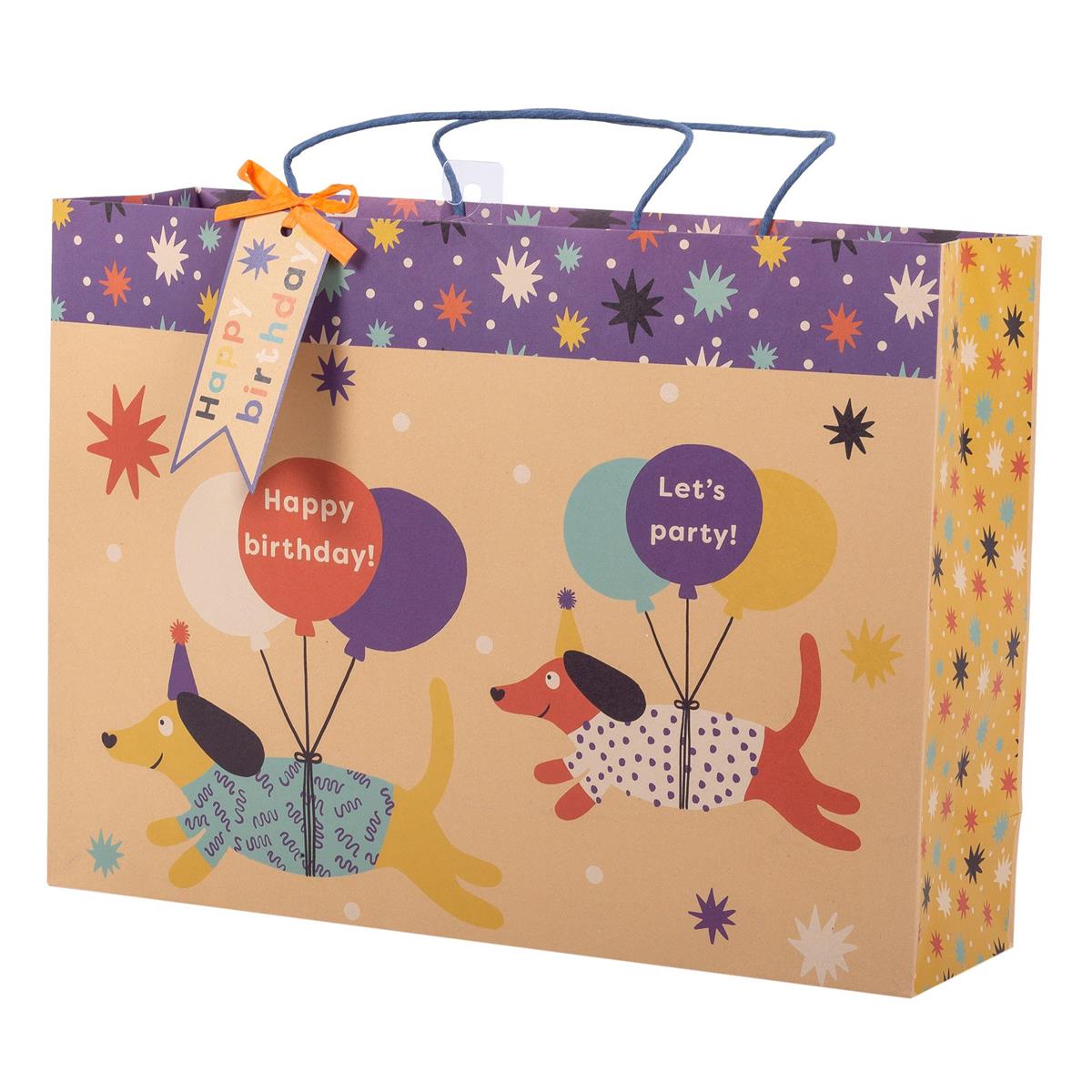 Paper T., Delux Jumbo Horizontal Gift Bag, Bday Dogs, 210GSM
