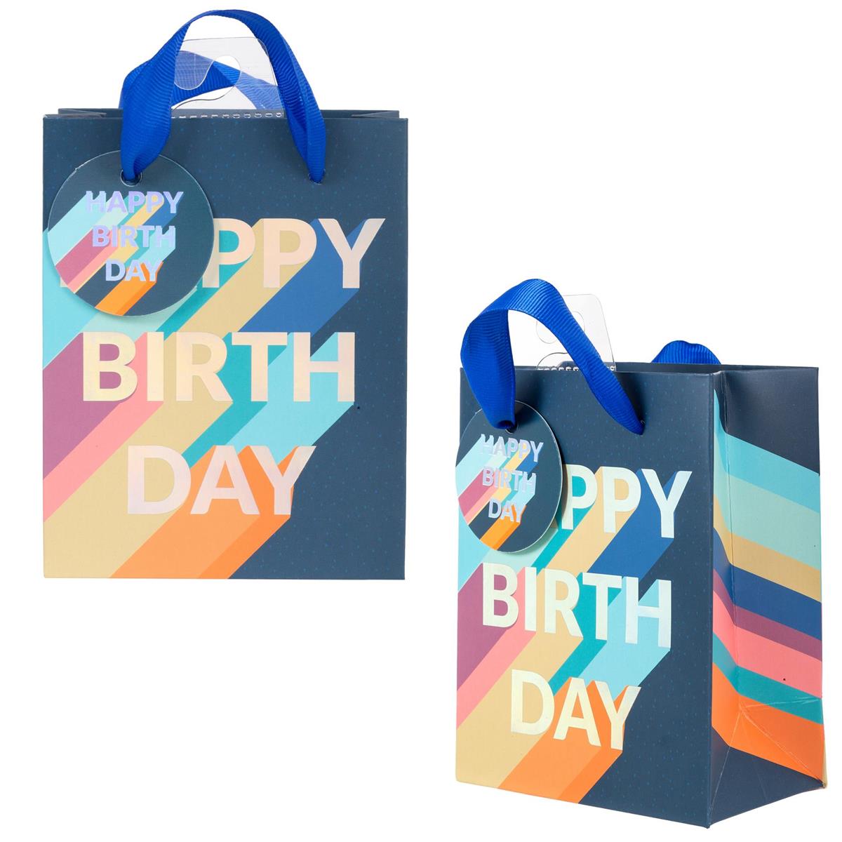 Paper T., Delux Small Gift Bag, Navy Bday, Matte 210GSM