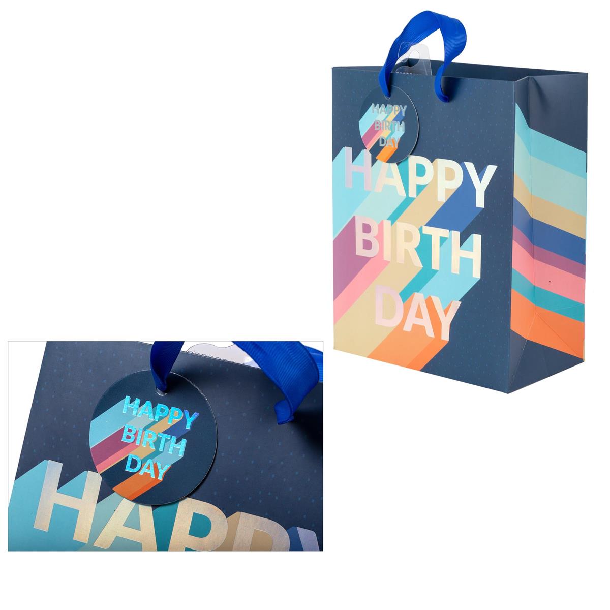 Paper T., Delux Medium Gift Bag, Navy Bday, Matte 210GSM