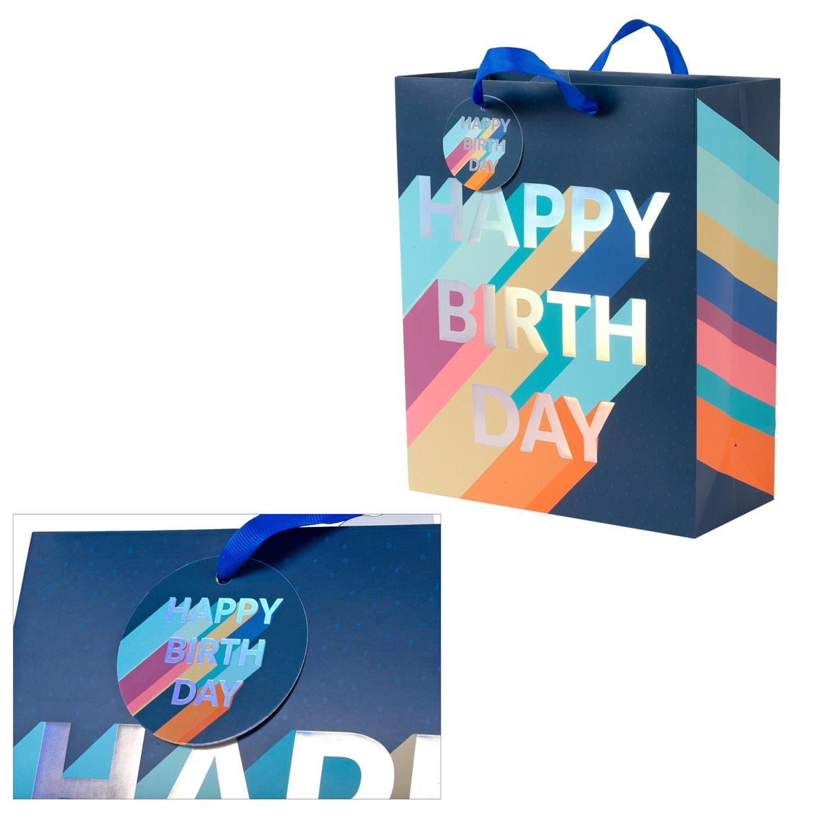 Paper T., Delux Large Gift Bag, Navy Birthday, Matte 210GSM