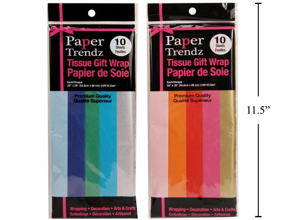 10-Sheet Tissue Wrapping Paper, Assorted Colors with Metallic