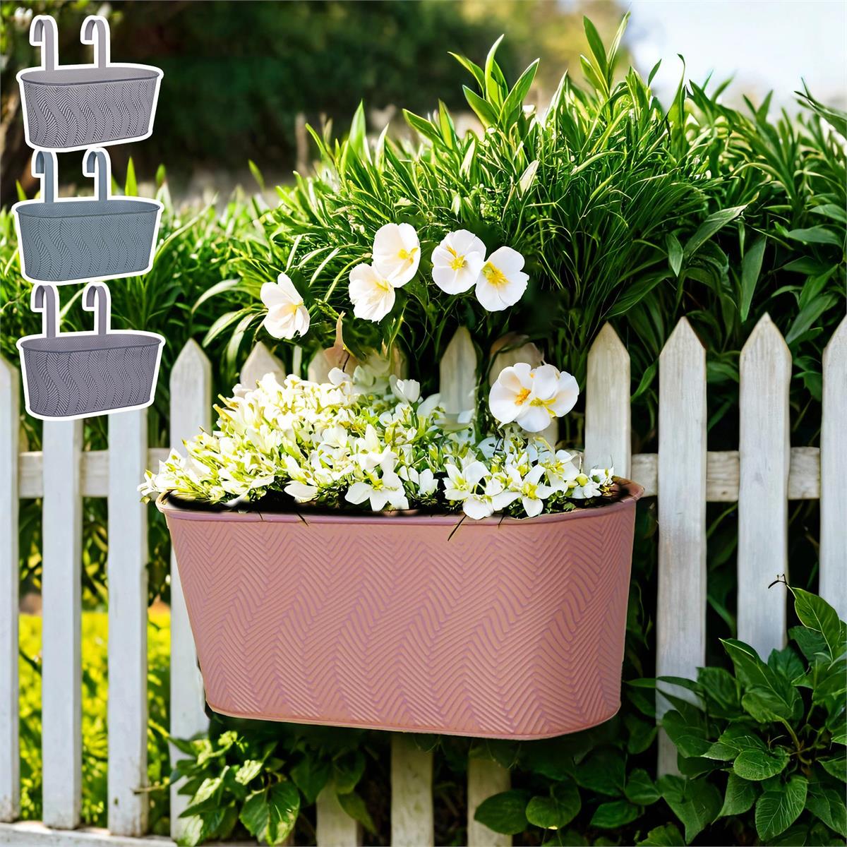 Painted Oval Tub Metal Planter with Hanger, 13"L