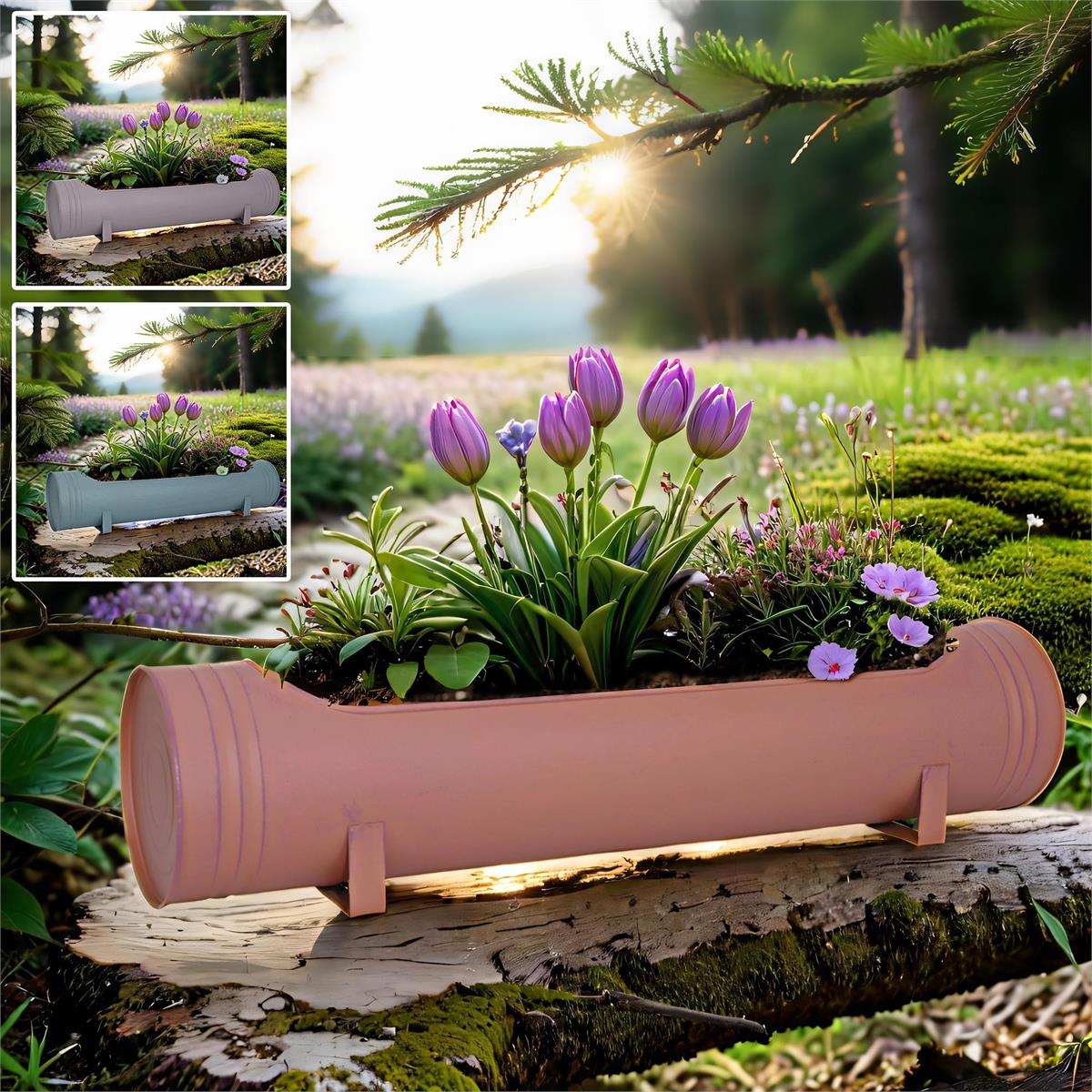 Painted Log Shape Planter 20"L x 4.5"D