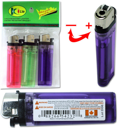 Disposable Lighters 3-Pack with Adjustable Flame