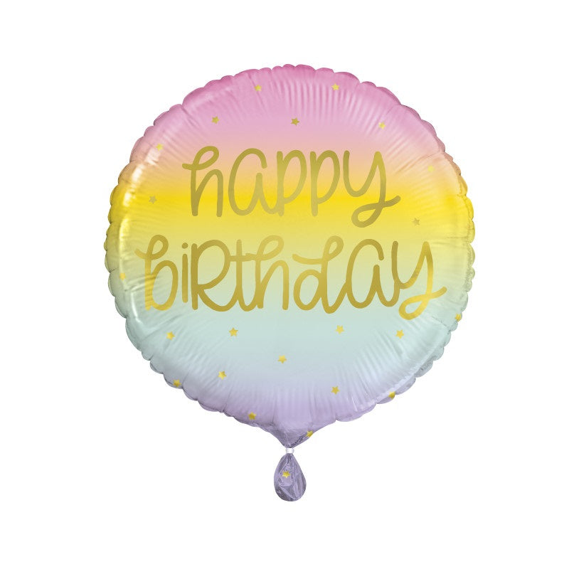 Gold Pastel Rainbow Birthday Foil Balloon 18"