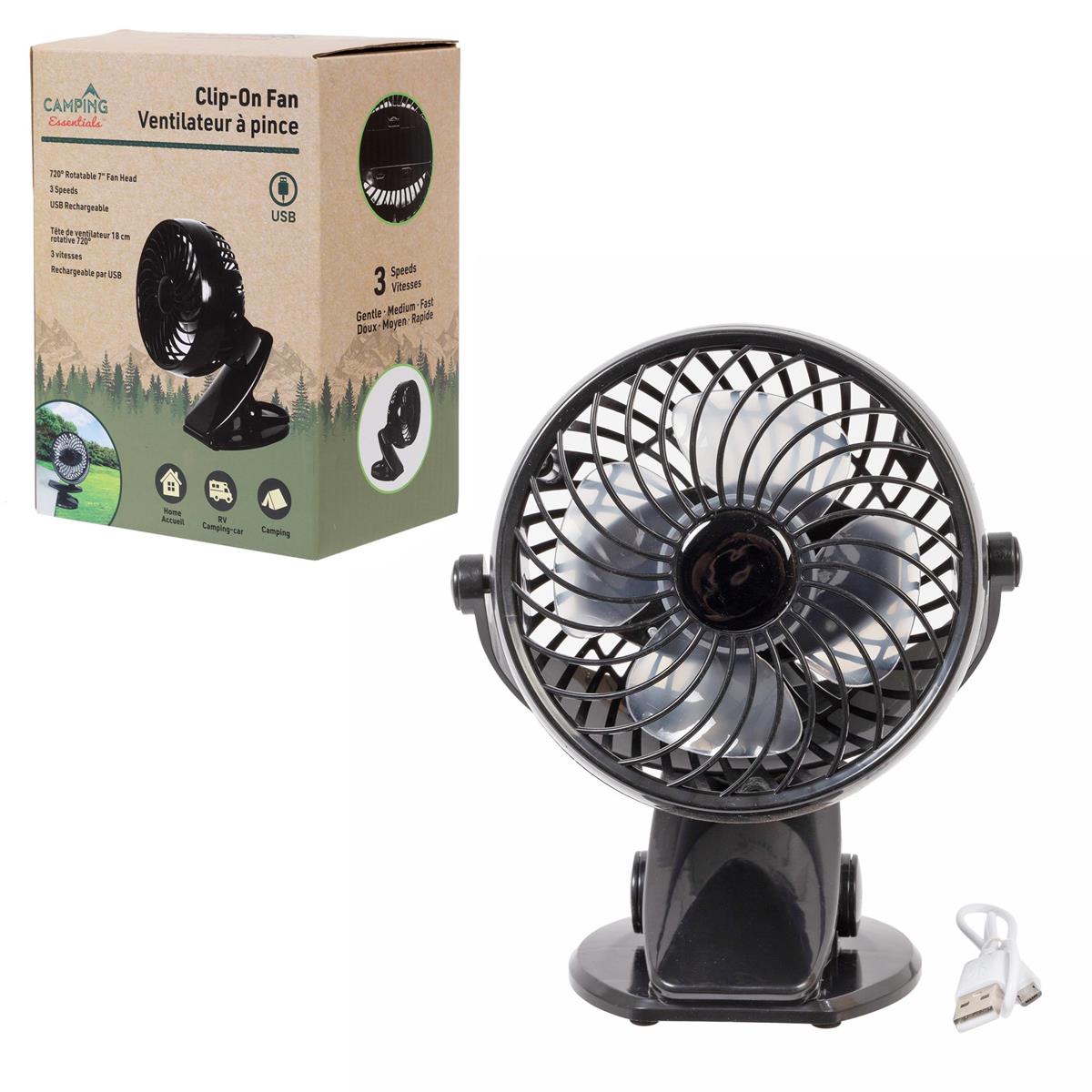 Camping Clip-On Fan, 3 Speeds, USB