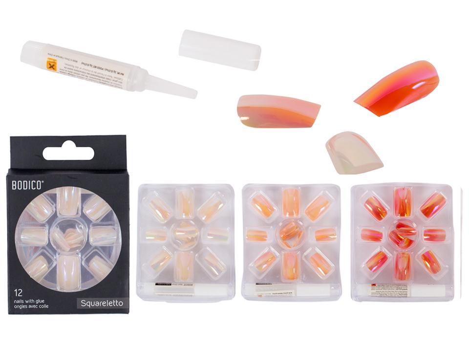 Iridescent Nails with Glue, 12pcs