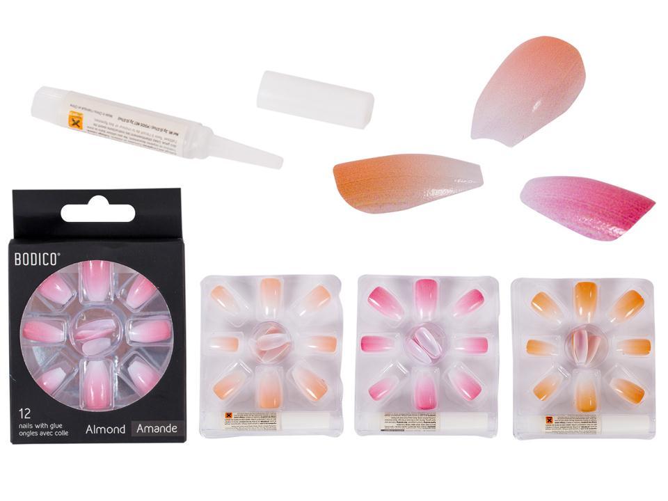 Ombre French Nails with Glue, 12pcs