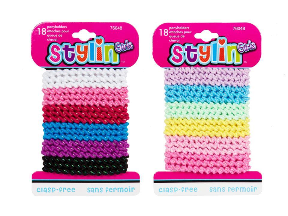 Stylin G 18-PC Ribbed Twisted Ponyholders Clasp Free