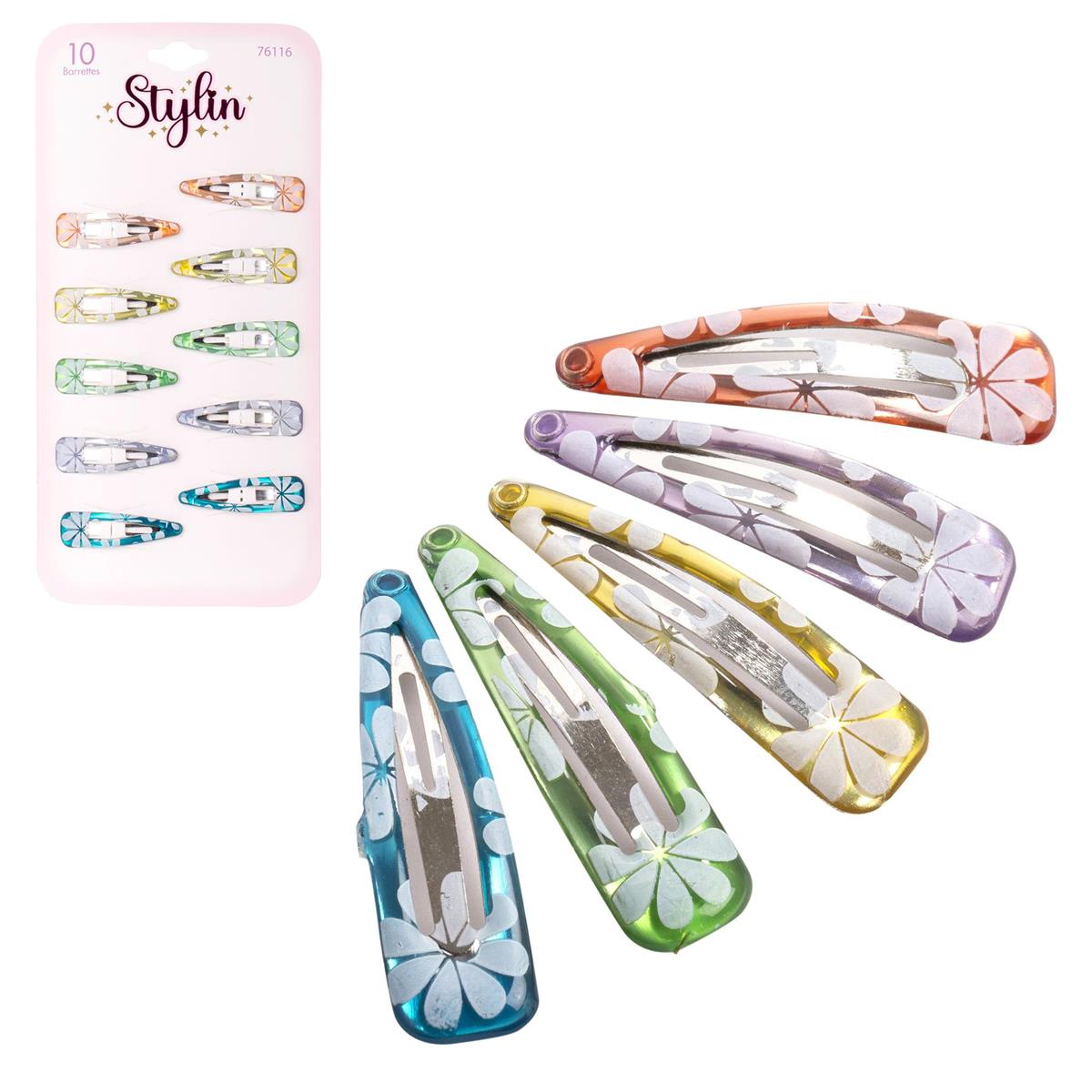 Flower Print Snap Barrettes, 10-Pack