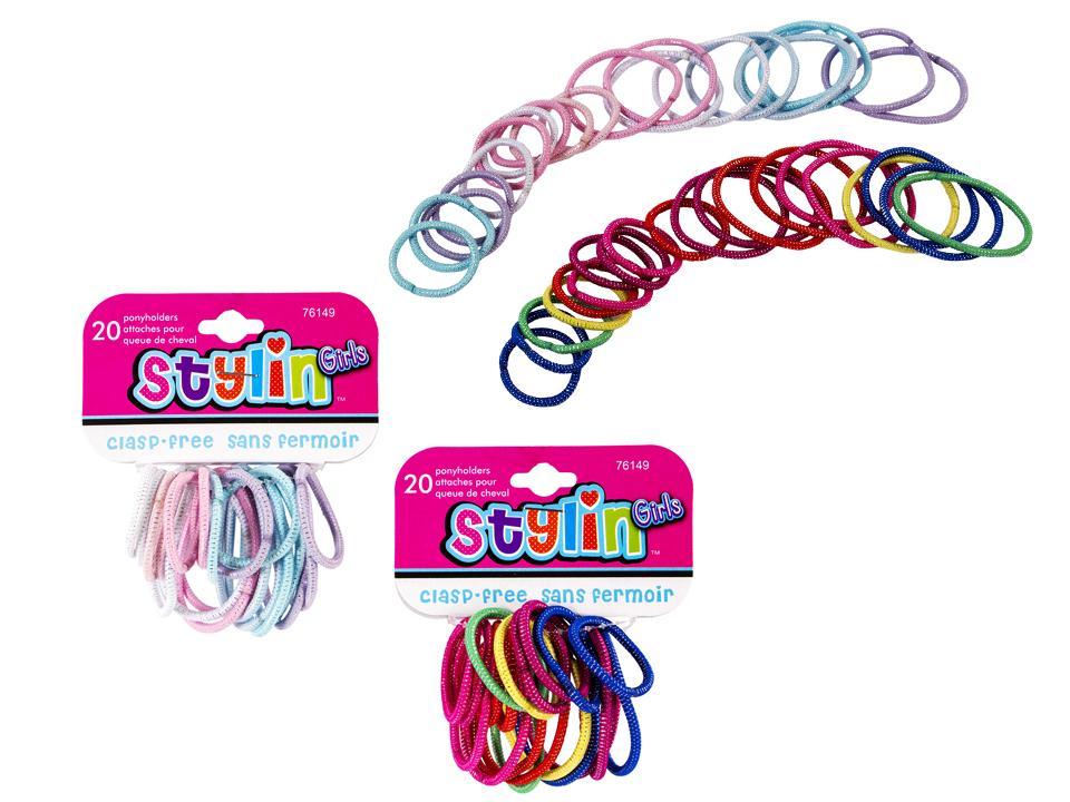 Kids 20-Pc Ponyholders, Clasp Free, 2 Styles
