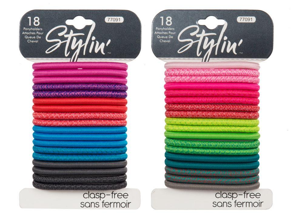 Stylin 18-PC Thick Ponyholders Clasp Free 2-Tone Texture
