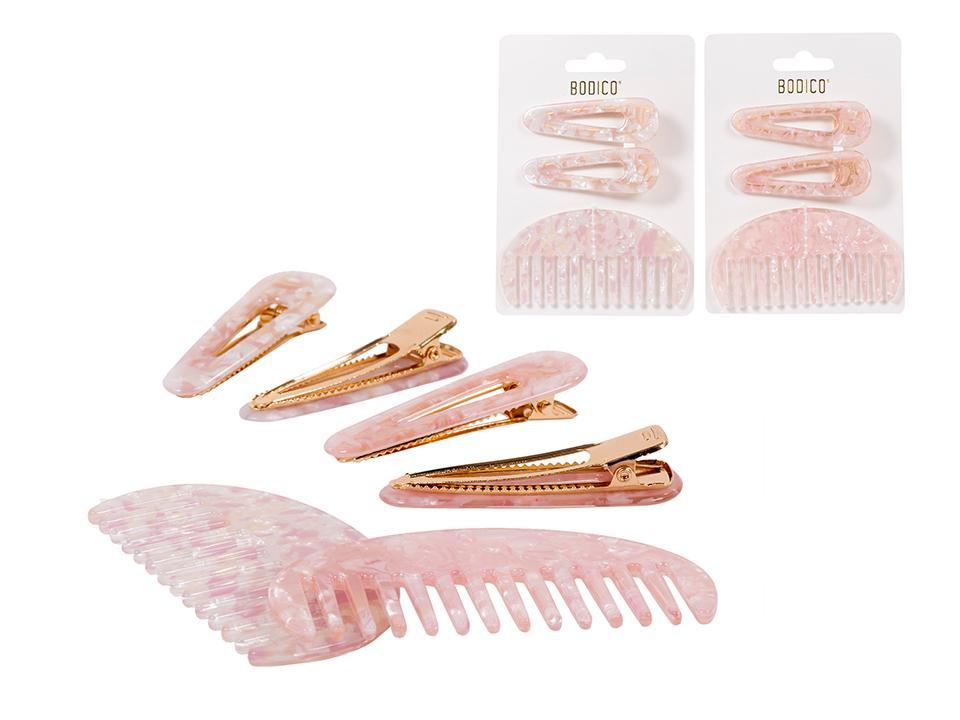 Bodico Rounded Comb & Hair Clips Set