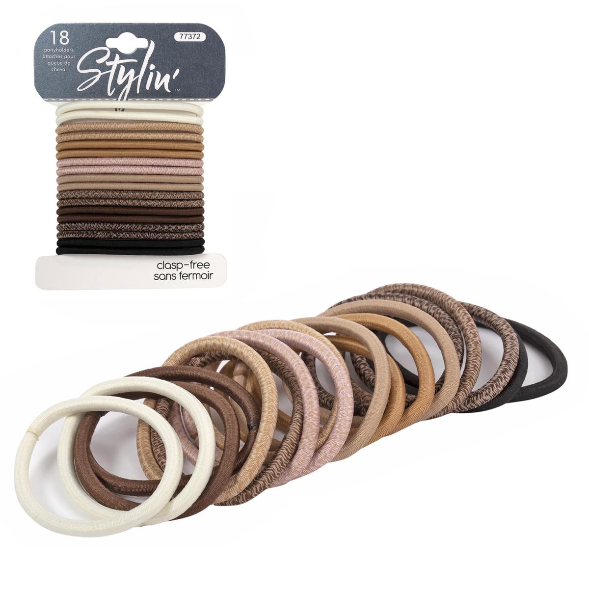 Stylin, 18p Ponyholders, clasp free Biege & Brown