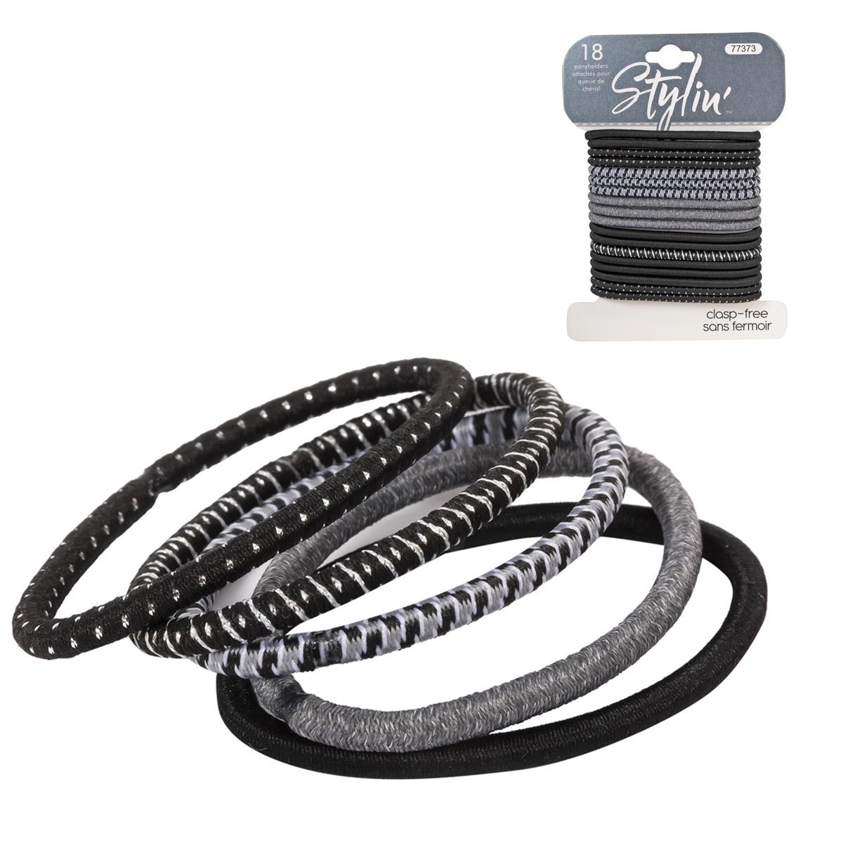 Stylin 18-Pack Black & Gray Hair Ties