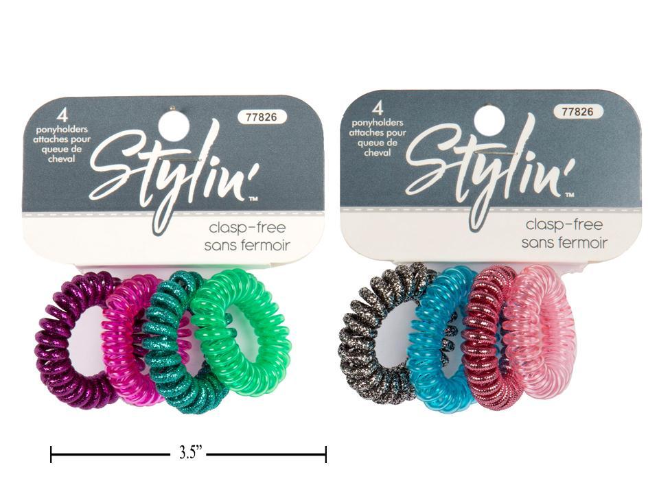 Stylin 4-PC Small Coil Hair Ties Clasp-Free