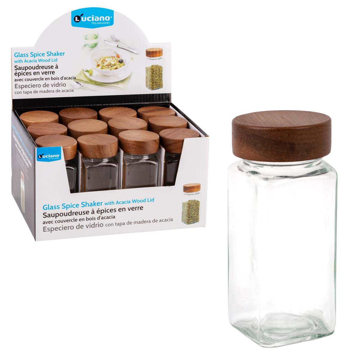 Luciano Glass Spice Shaker with Acacia Wood Lid