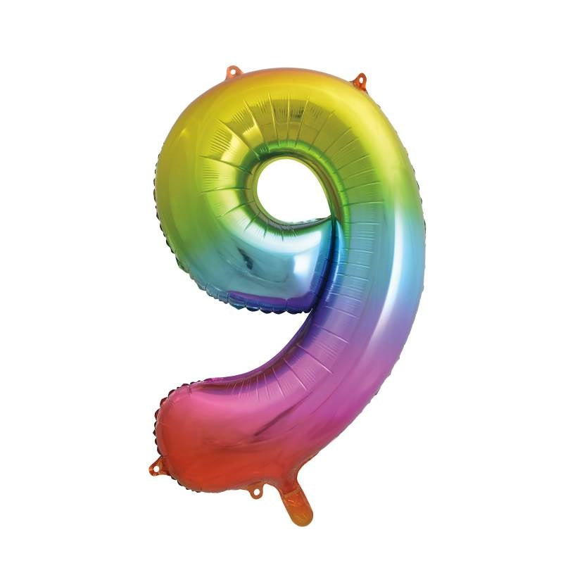 Rainbow Number 9 Foil Balloon 34"