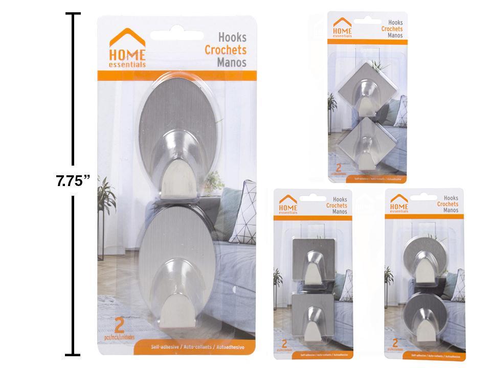Stainless Steel Hooks, Self Adhesive, 2-Pc.