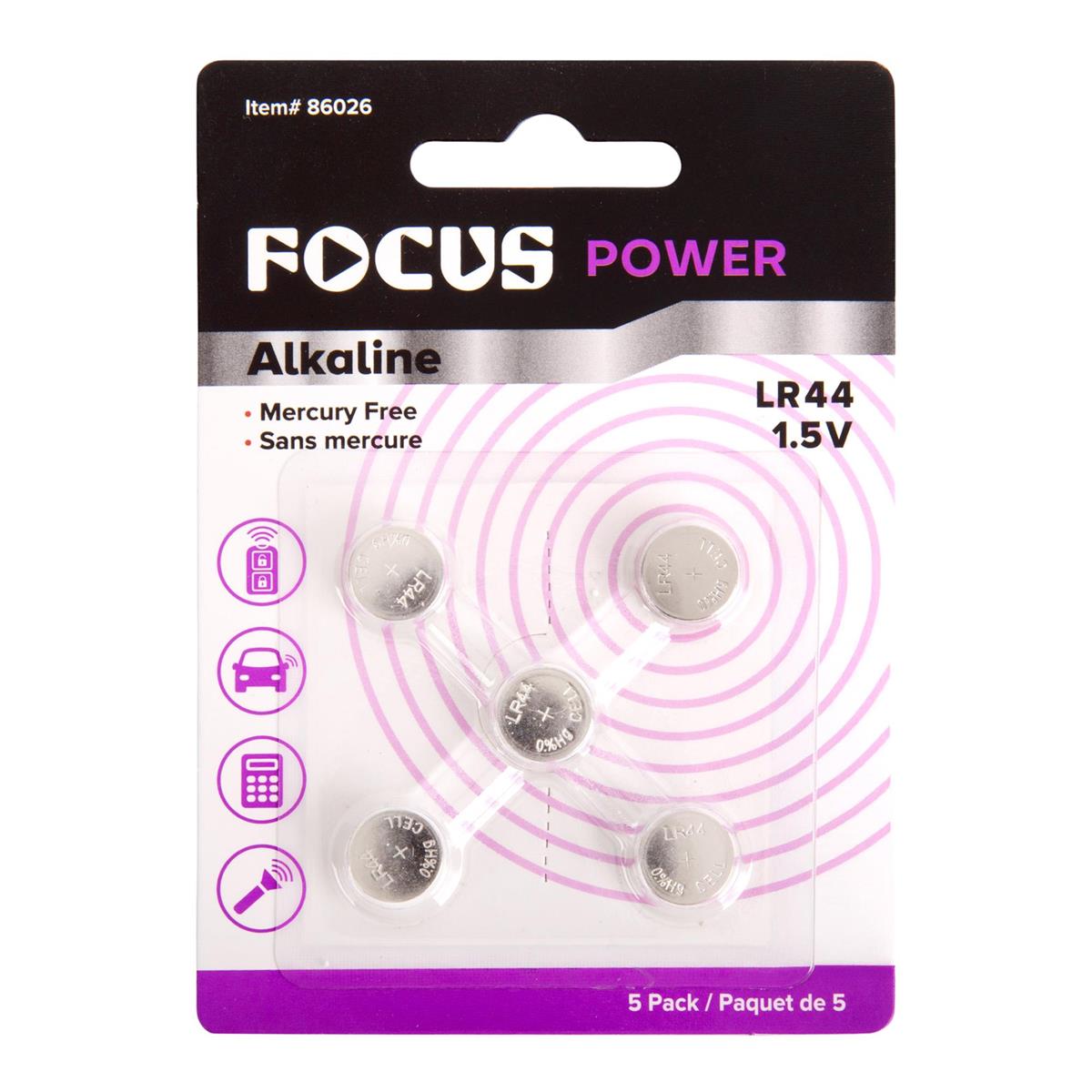 LR44 Alkaline Button Batteries, Mercury-Free, 5-Pack