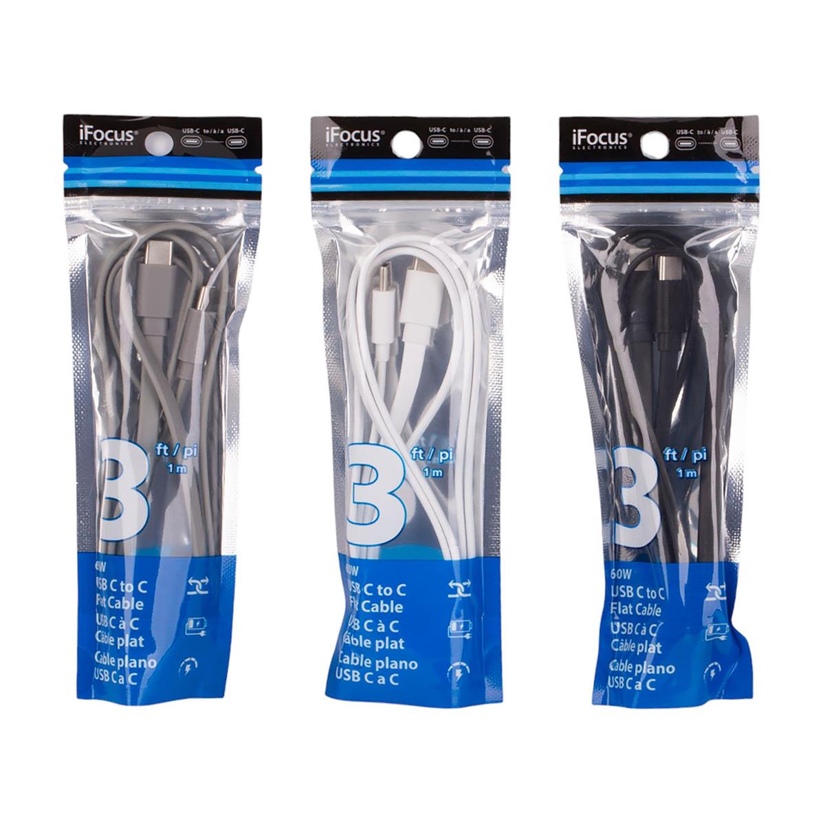 iFocus 3ft 60W USB C-C Flat Cable