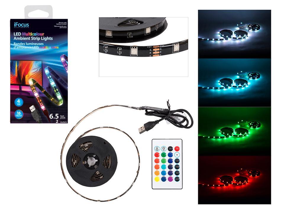 iFocus LED Multicolour Strip Lights 6.5ft/Remote Control
