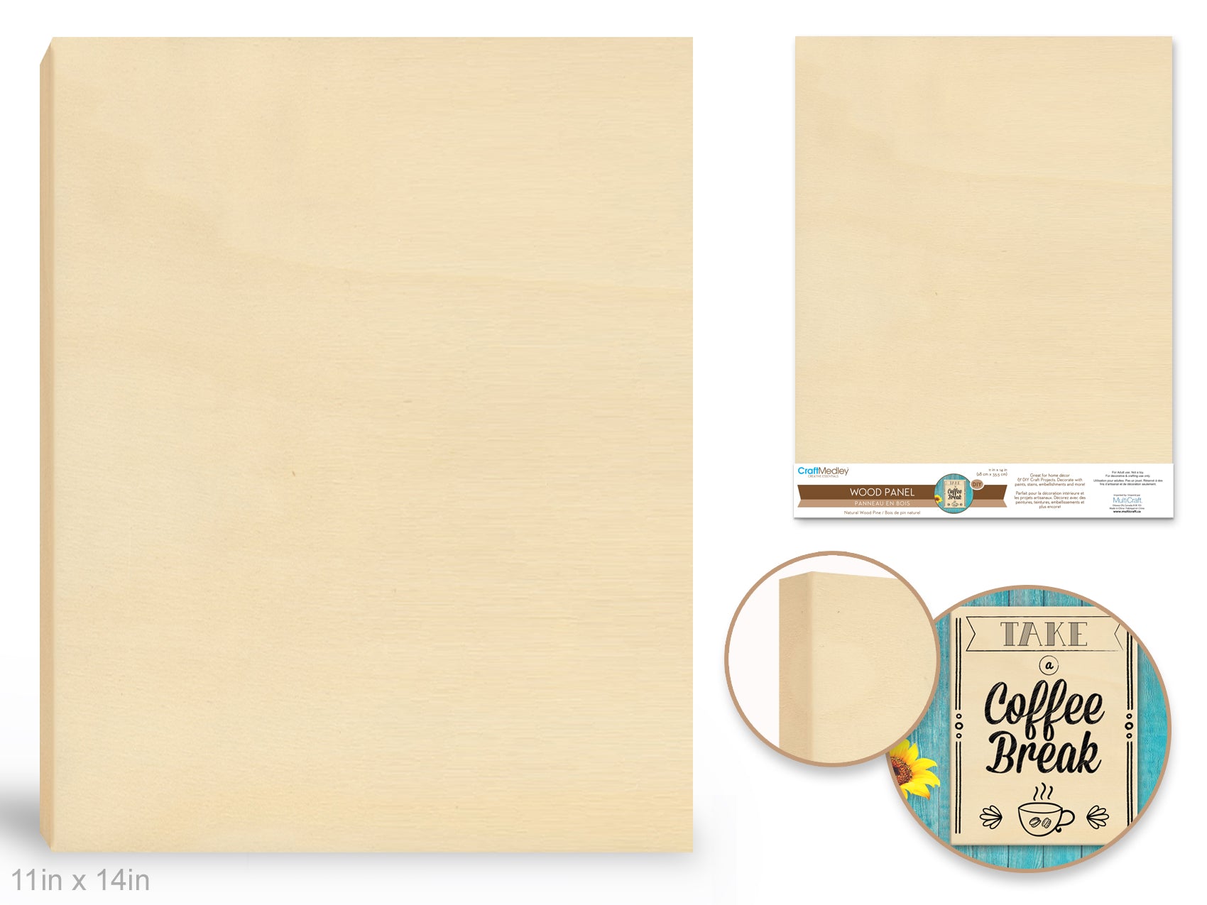 Wood Craft: 11"x14" DIY Art Panel  Natural 0.7" Deep