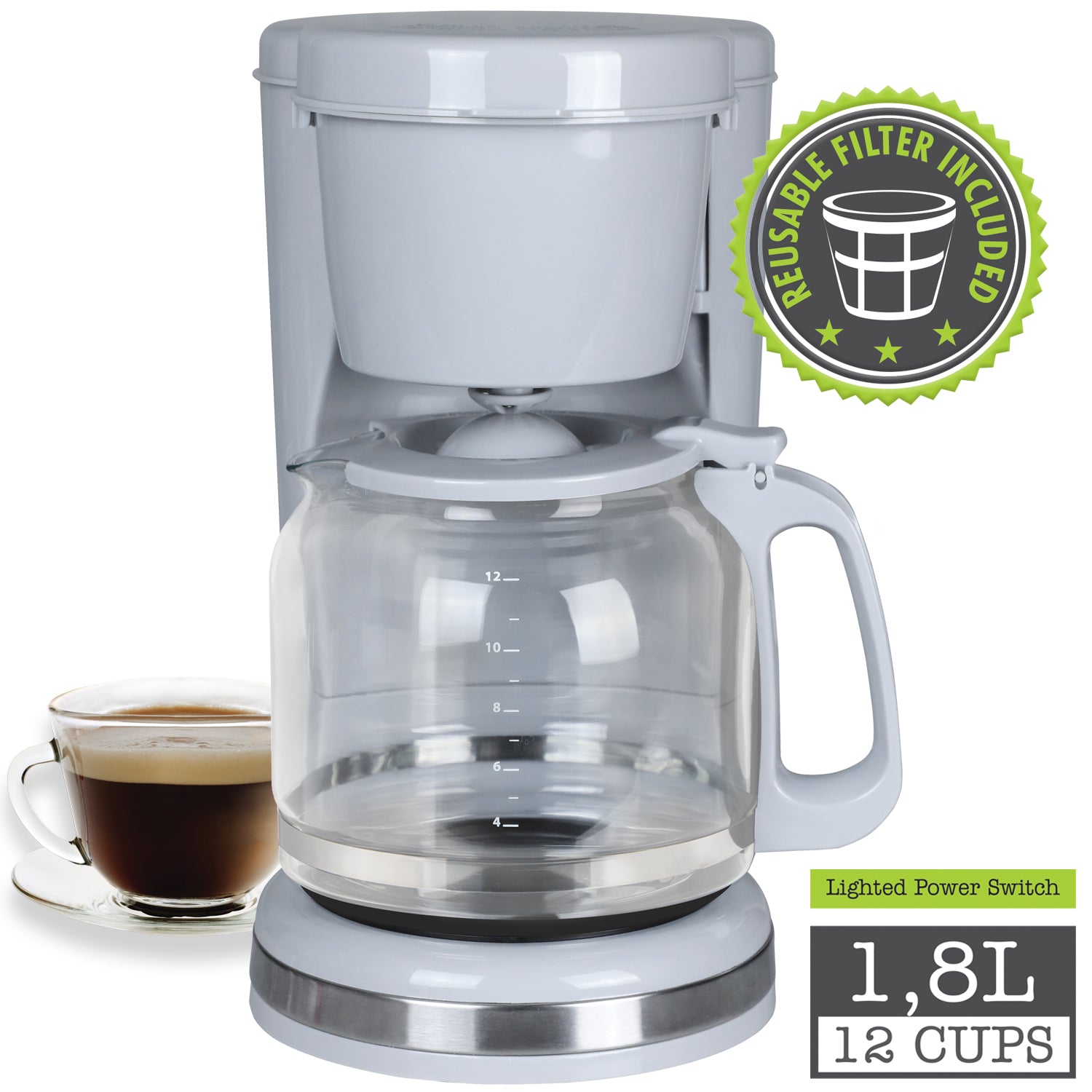 Hauz 12-Cup Gray Coffee Maker