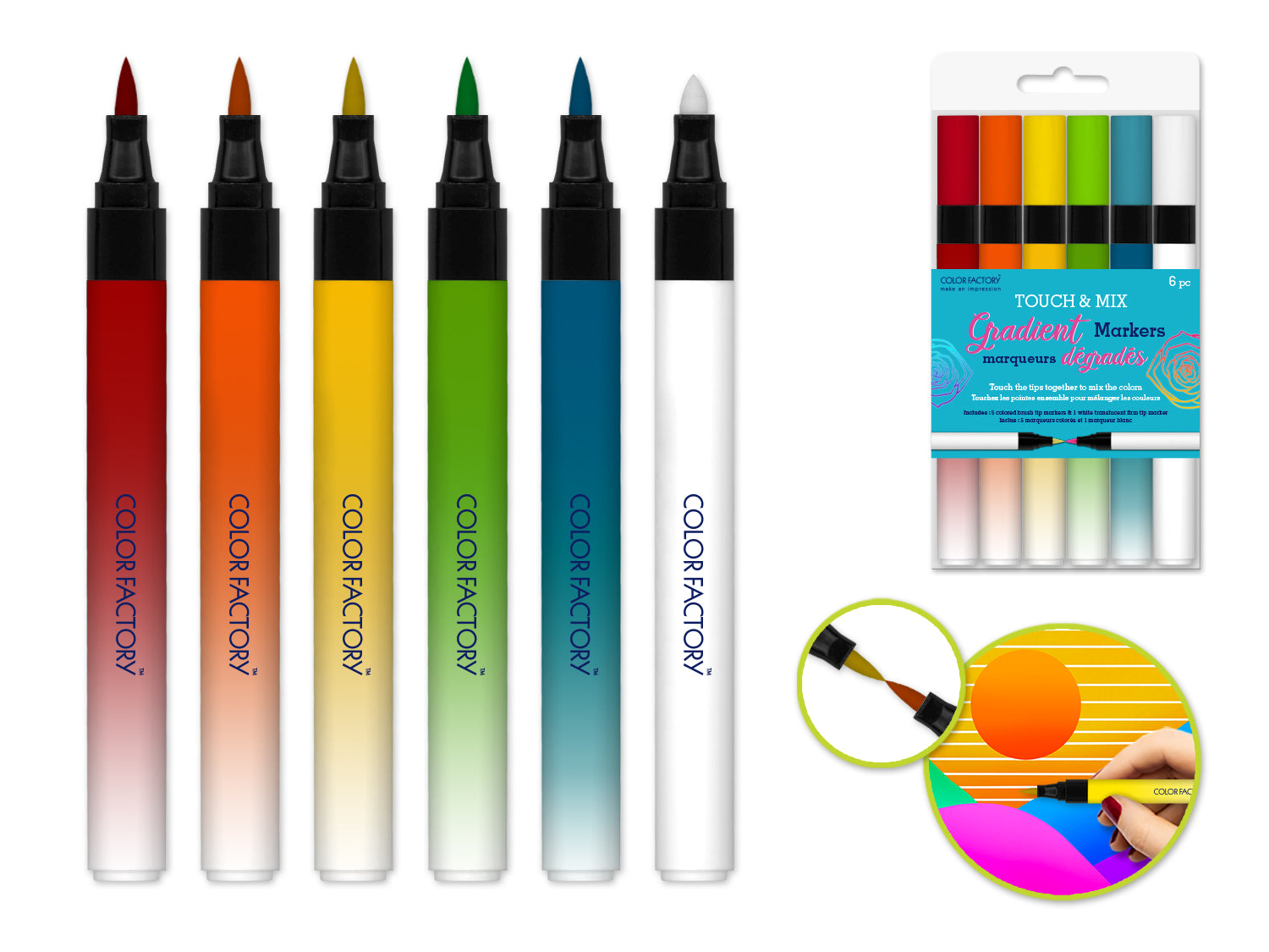 Color Factory: Touch & Mix Gradient Markers Brush Tip 6pk Alcohol-Based